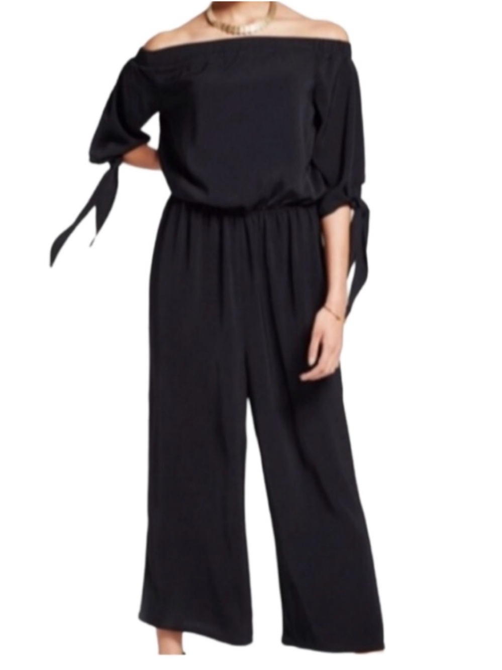 Mossimo Jumpsuit Woman M Black Off the Shoulders Pull Over Elastic Waist Party